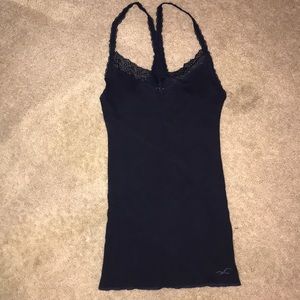 Navy Hollister lace trimmed razorback Cami